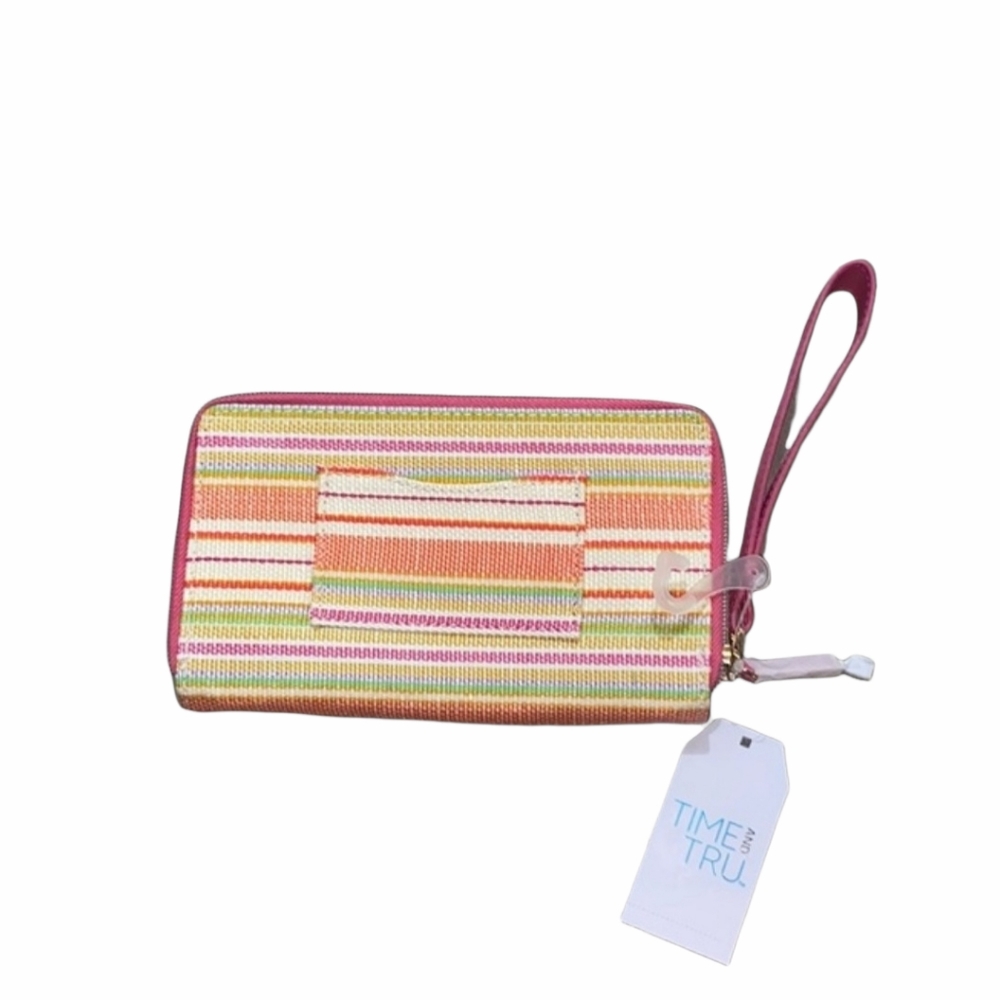 NWT Multi Color Summer Bright Striped Wristlet Wallet pink interior